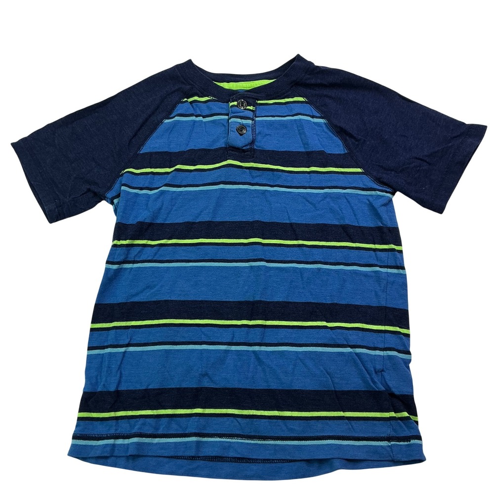 Arizona Blue Striped Henley Shirt Kids Size S 8 Short Sleeve Raglan Placket